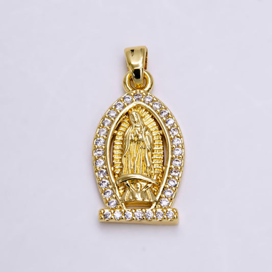 14k gold filled mary lady guadalupe micro paved cz pendant | n1456