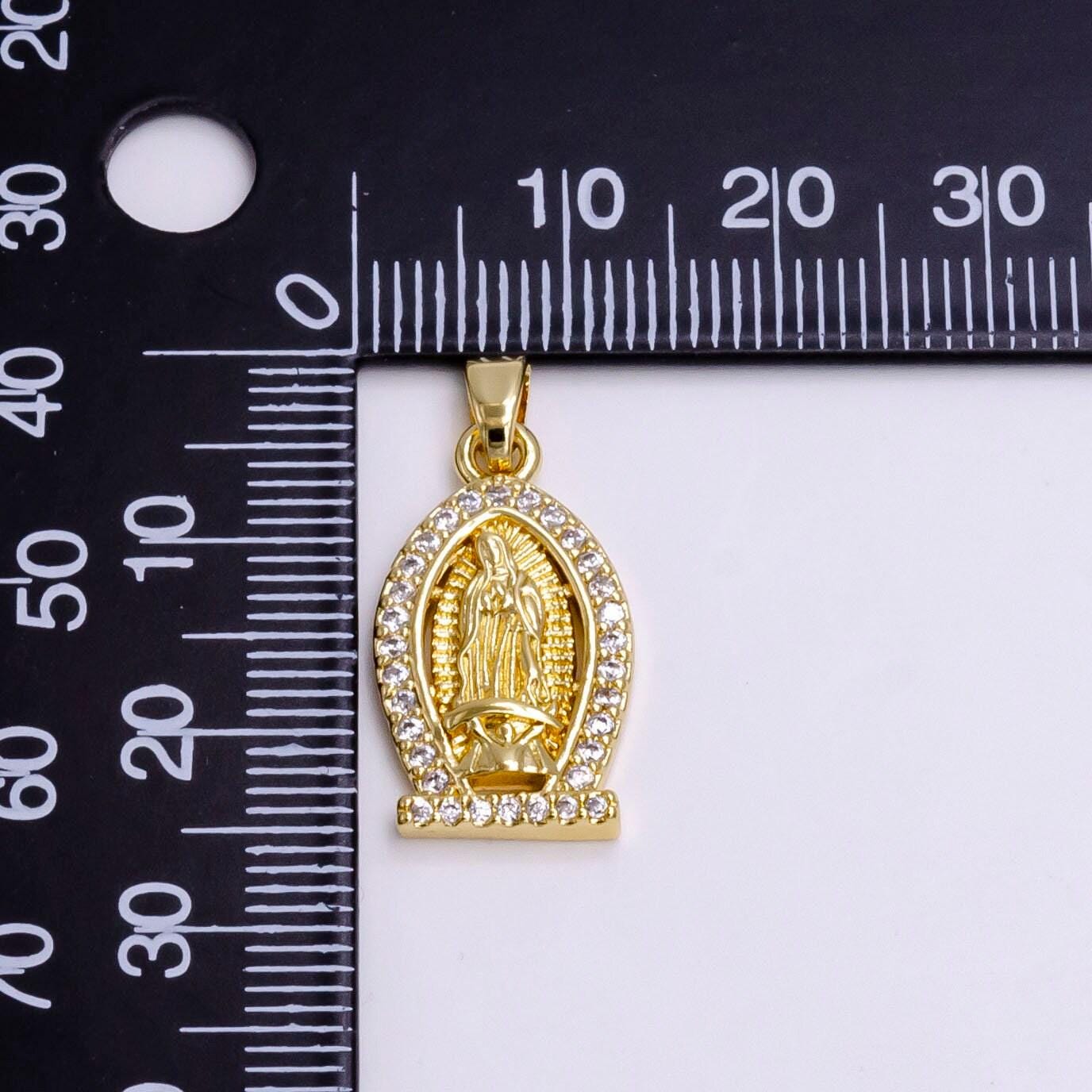 14k gold filled mary lady guadalupe micro paved cz pendant | n1456