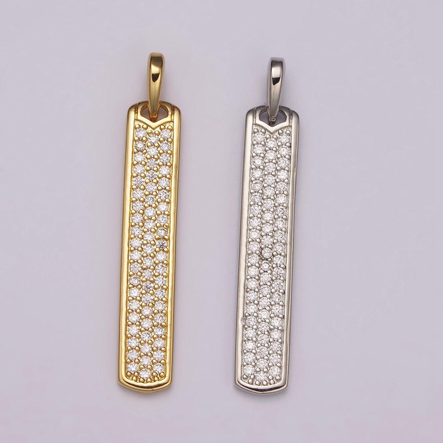 Long cz bar pendant 24k gold filled bar pendant, silver bar pendants