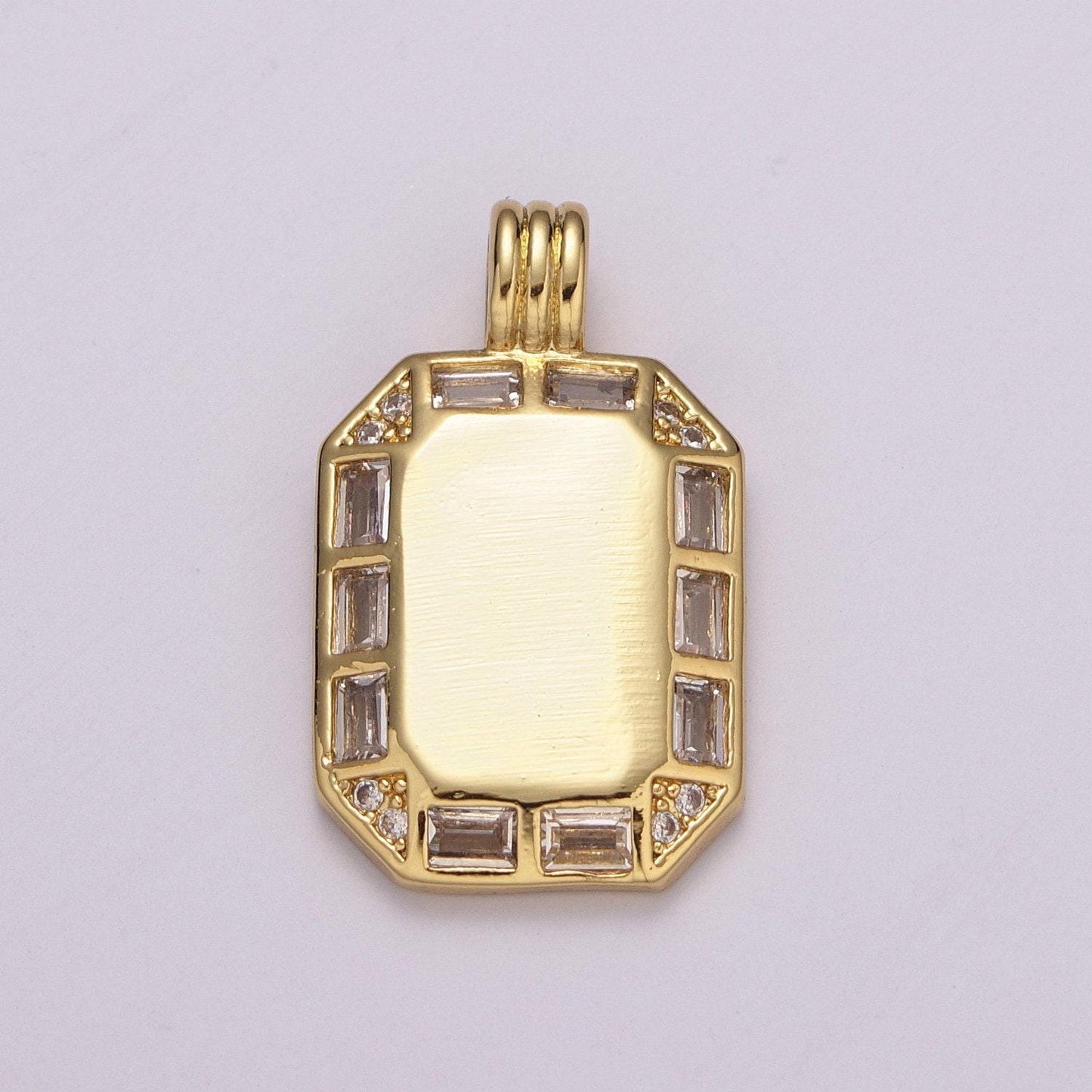 24k gold filled octagon pendant necklace, dainty tag, rectangular baguette cz charm for layer necklace supply