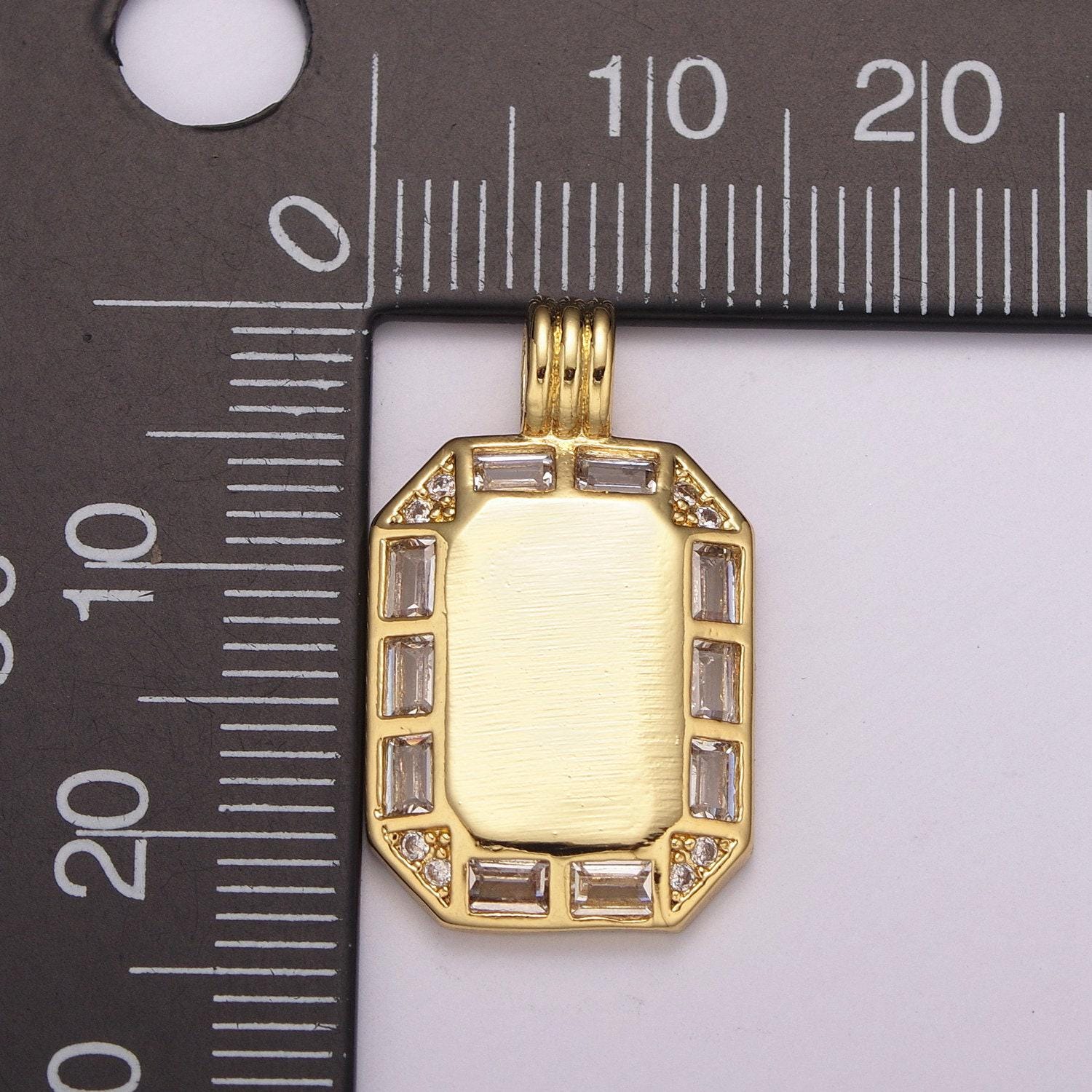 24k gold filled octagon pendant necklace, dainty tag, rectangular baguette cz charm for layer necklace supply