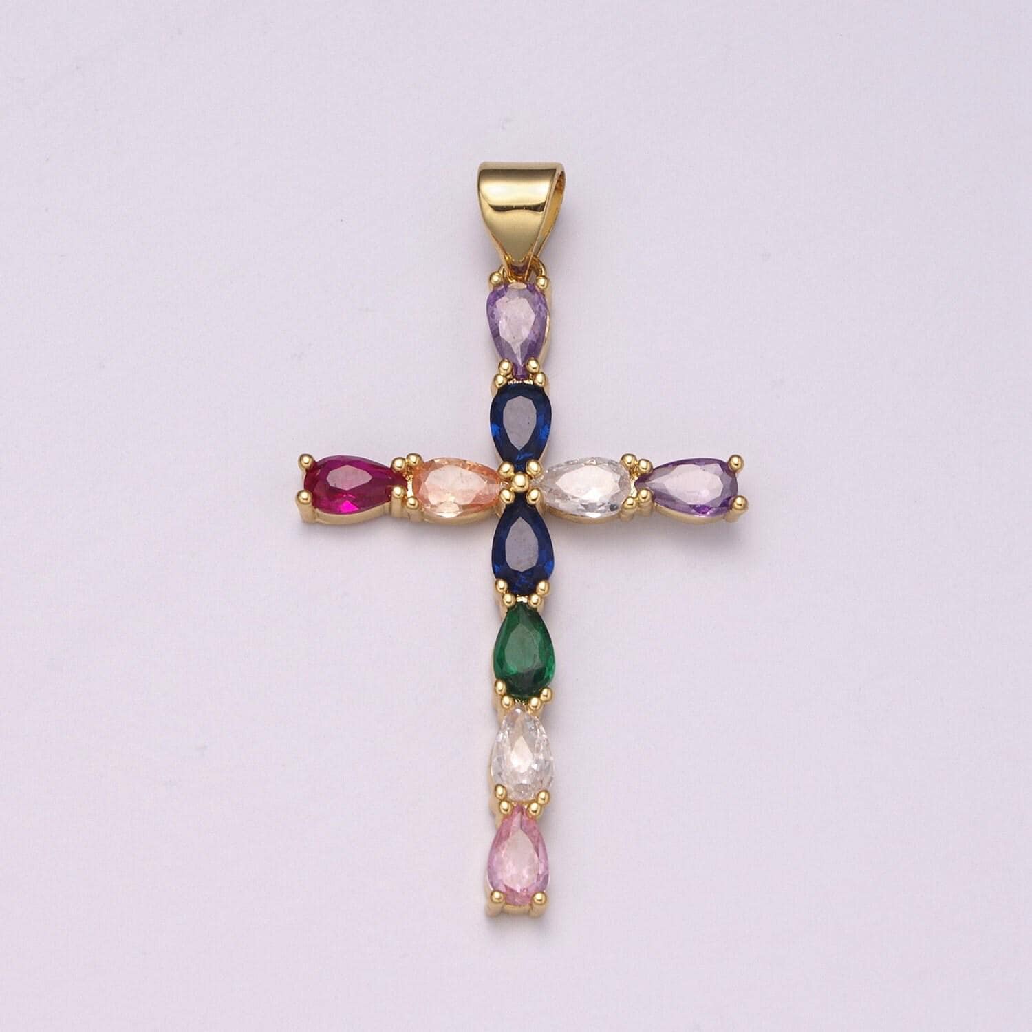 Gold cubic simple rainbow cross charm multi color cz cross pendant for religious necklace jewelry making christmas gift