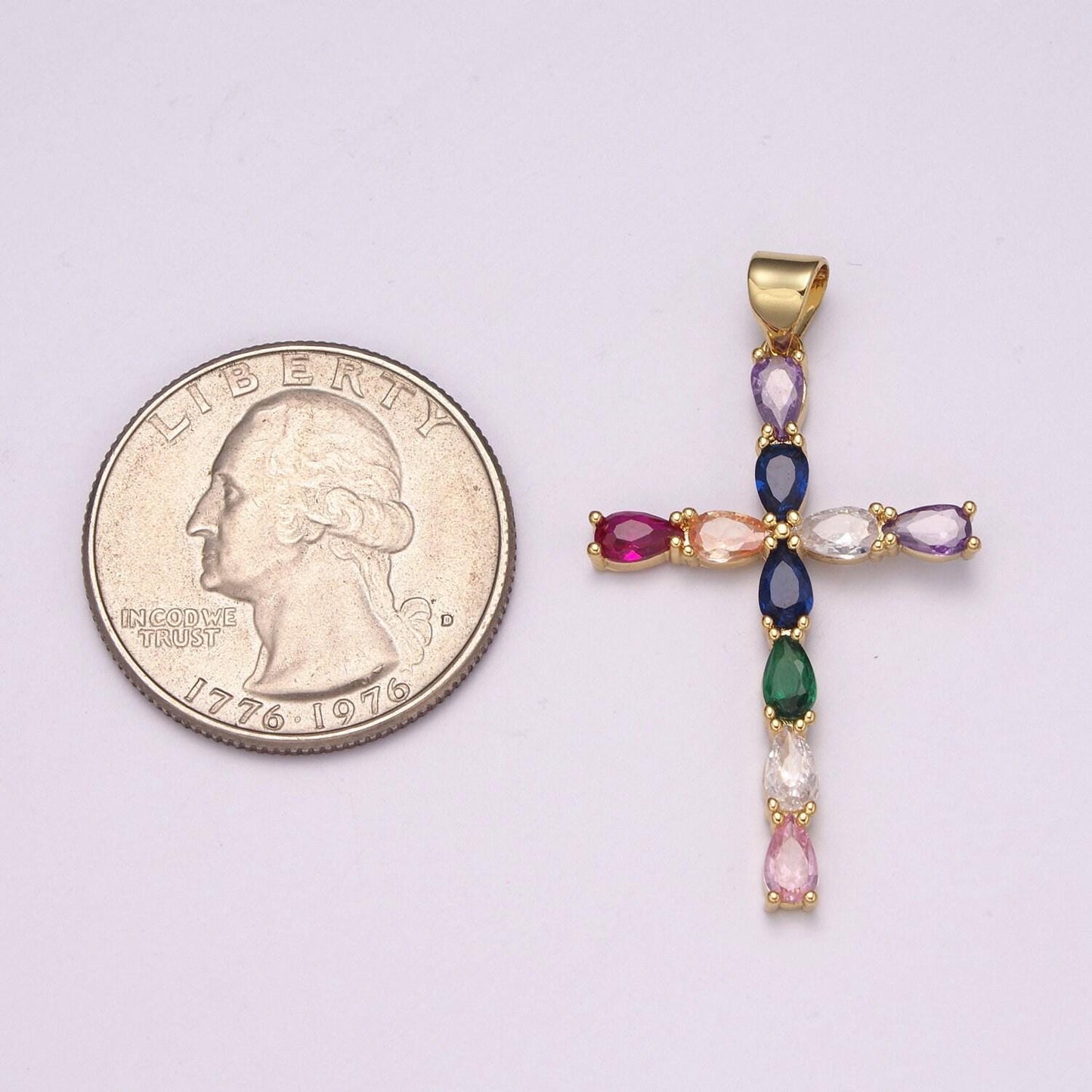 Gold cubic simple rainbow cross charm multi color cz cross pendant for religious necklace jewelry making christmas gift