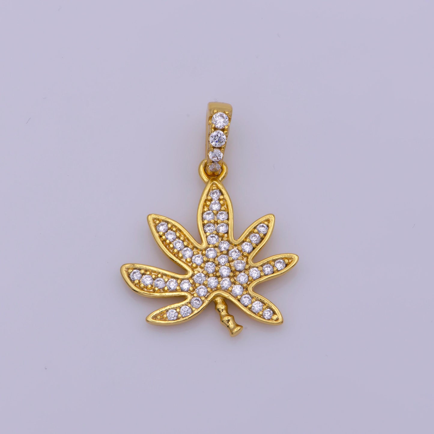 24k gold filled cz micro pave marijuana leaf charm pendant weed charm, pot leaf charm, cannabis charm, cubic weed charm 420 jewelry