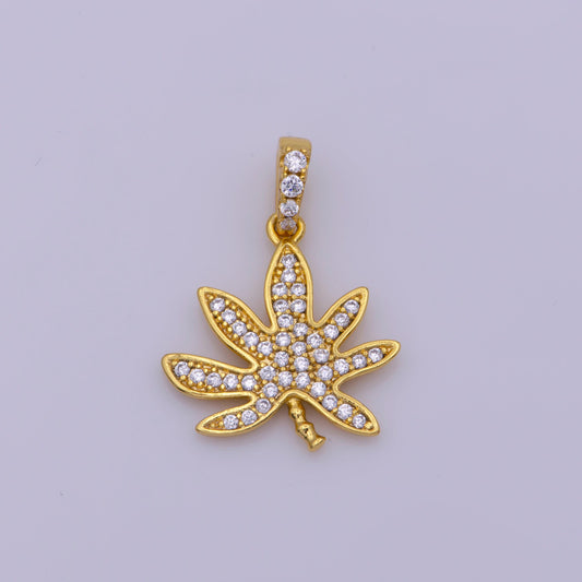 24k gold filled cz micro pave marijuana leaf charm pendant weed charm, pot leaf charm, cannabis charm, cubic weed charm 420 jewelry