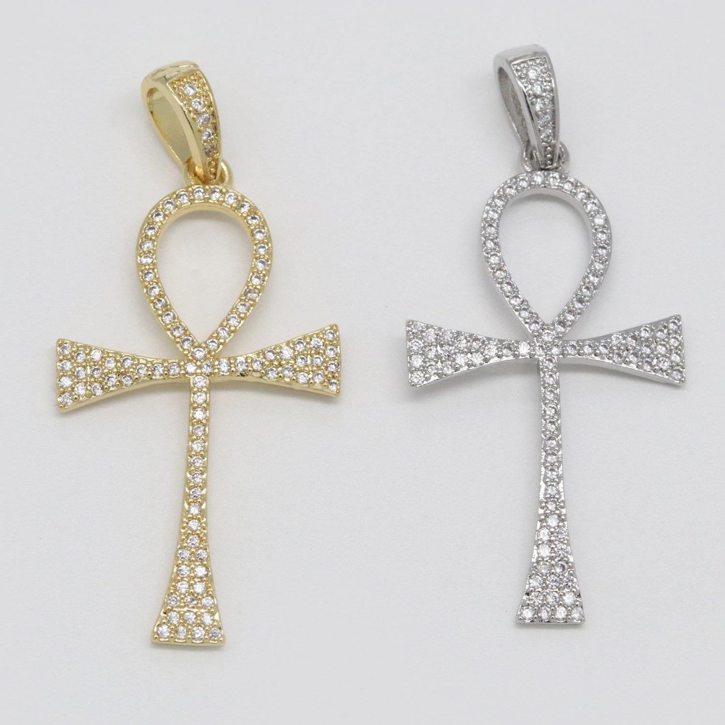 Cz gold filled ankh, symbol of life, white goldfiled egyptian pantheon, crux ansata, eternal life cross necklace pendant charm n-1442,n-1443