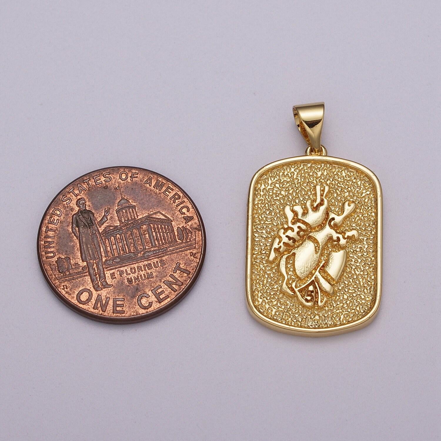 Gold heart anatomy charm heartbead pendant bio science charm white gold tag heart plate charm n-1439, n-1440