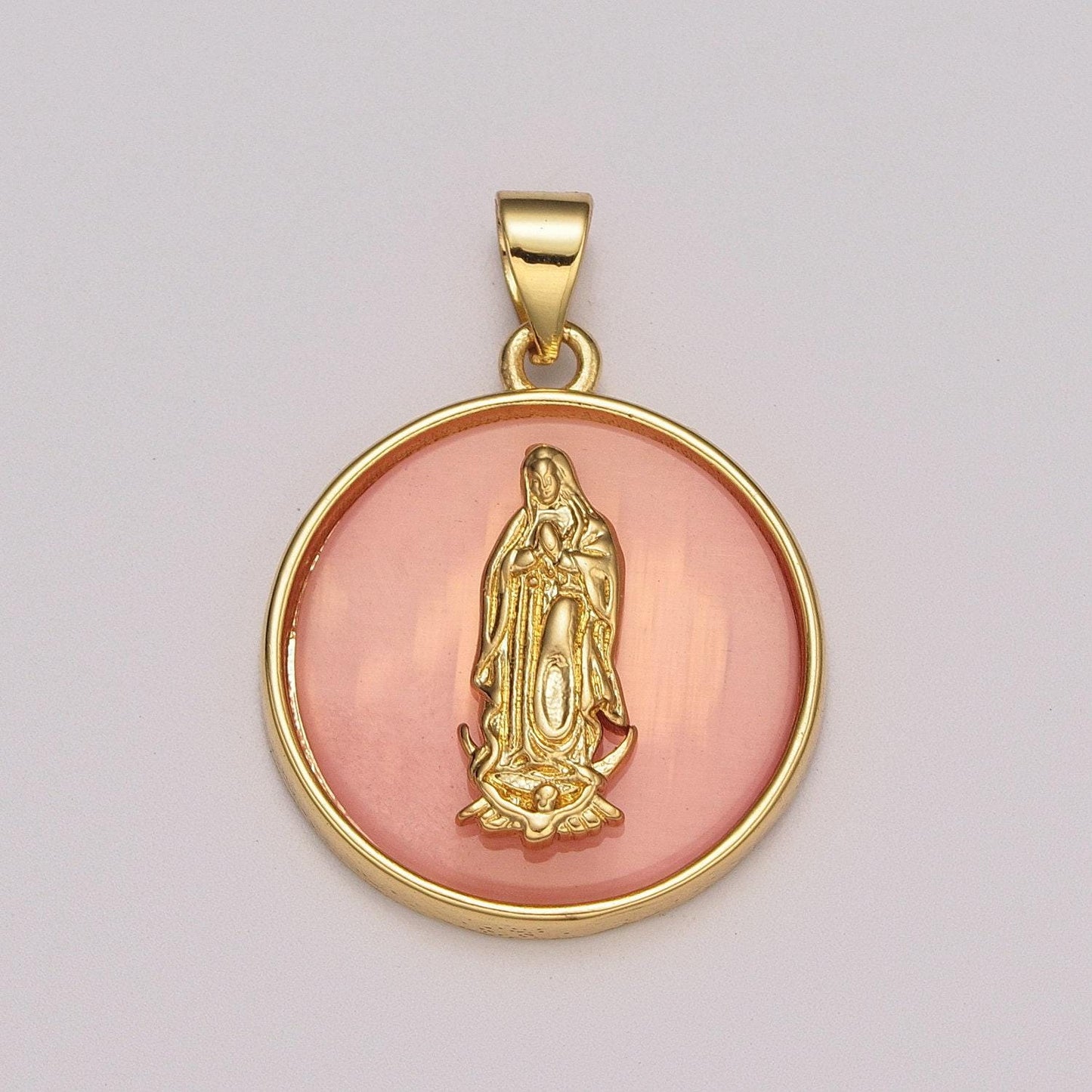 24k gold filled medallion pink virgin mary pendant dainty coin charm pendant for necklace bracelet