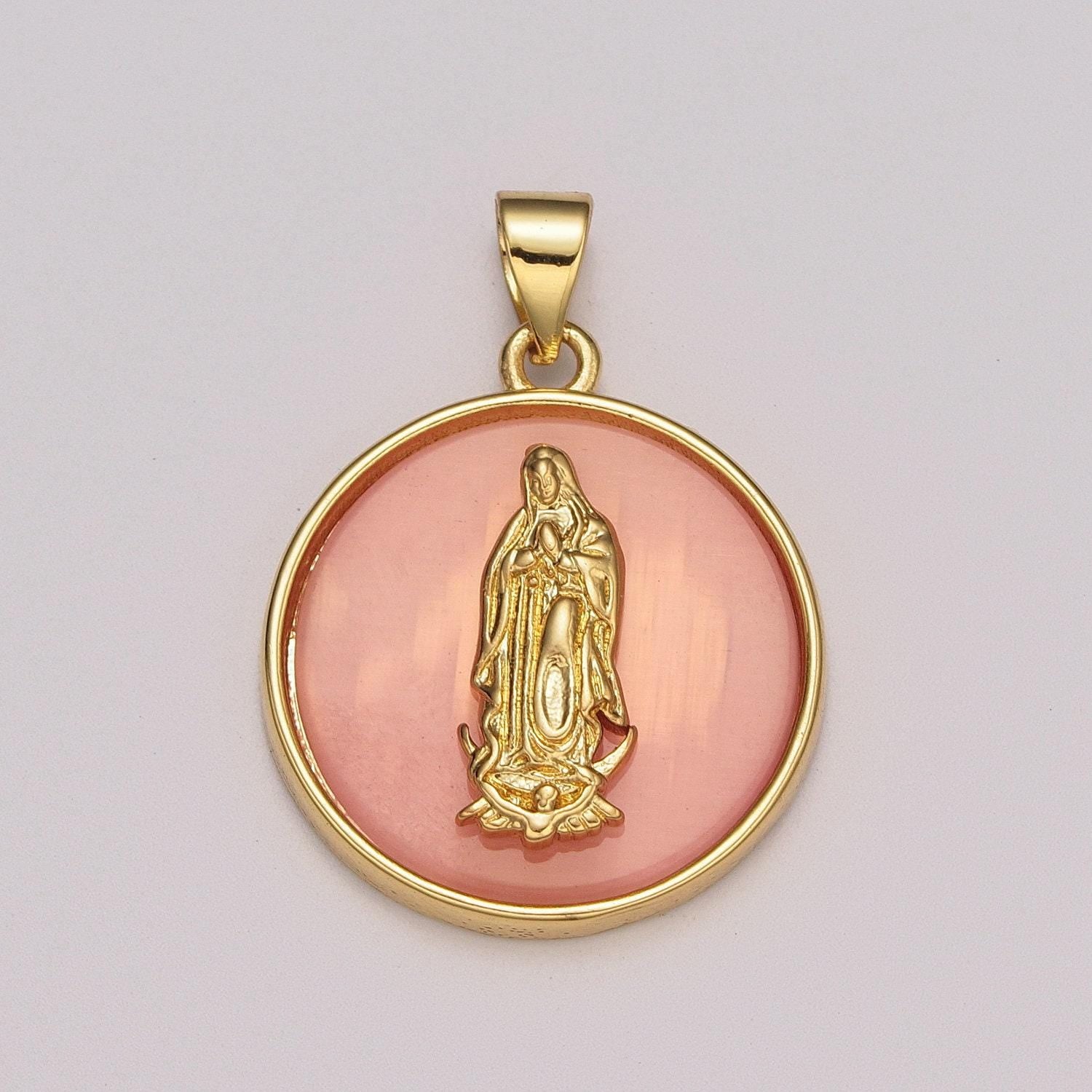 24k gold filled medallion pink virgin mary pendant dainty coin charm pendant for necklace bracelet