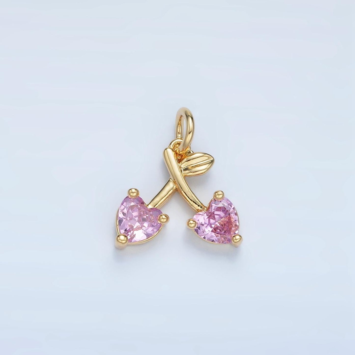 14k gold filled pink cz heart cherry fruit mini add-on charm | n1435