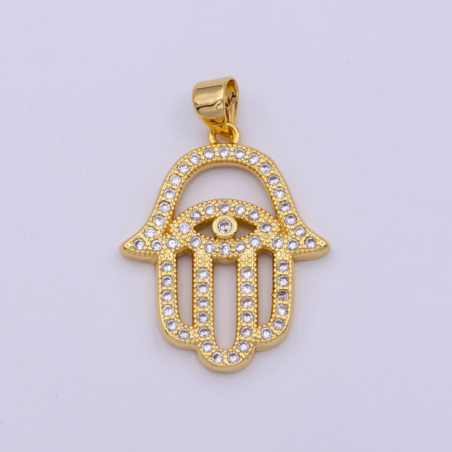 Gold hamsa hand, evil eye, amulet protection religion gift cubic zirconia necklace pendant charm for jewelry making n-1430