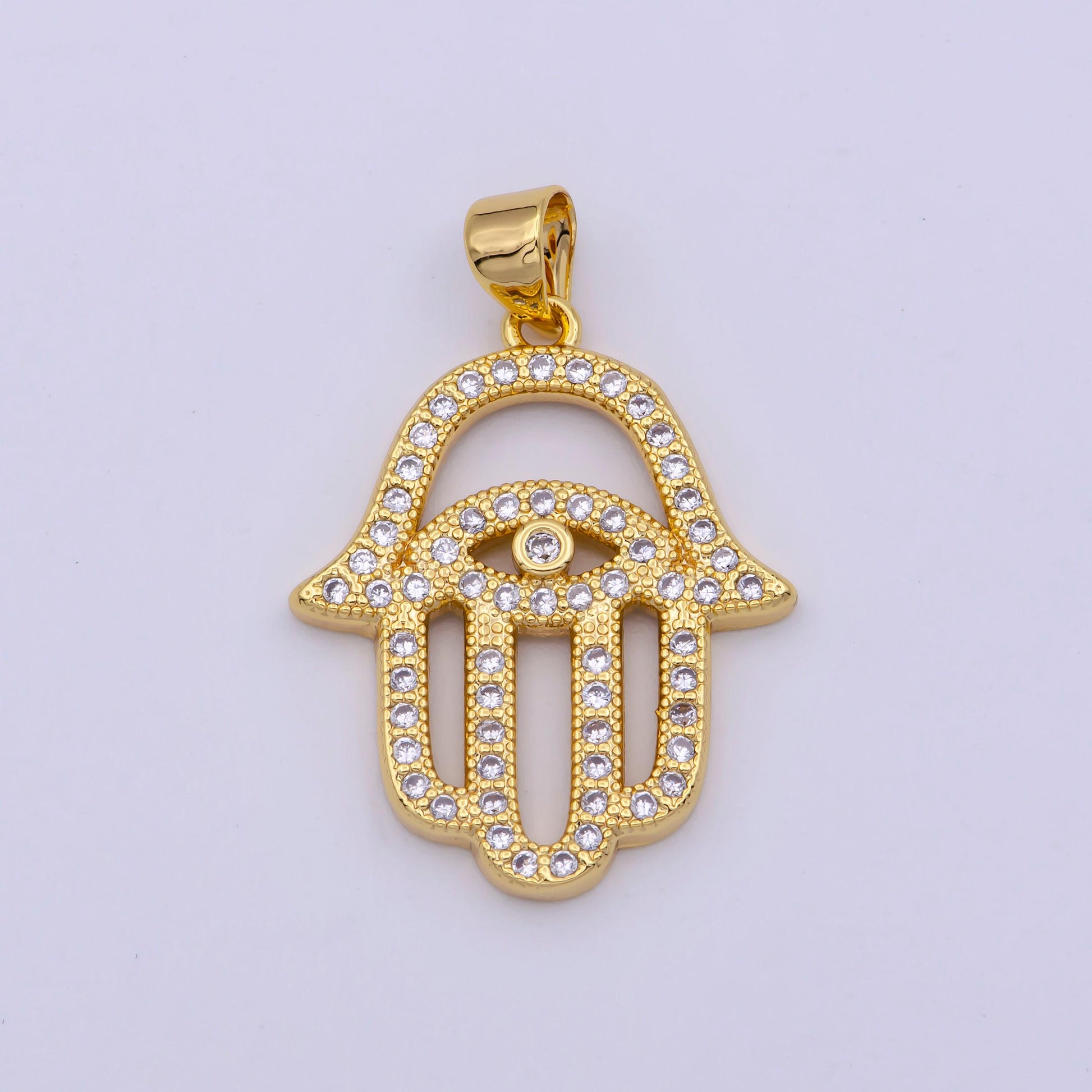 Gold hamsa hand, evil eye, amulet protection religion gift cubic zirconia necklace pendant charm for jewelry making n-1430