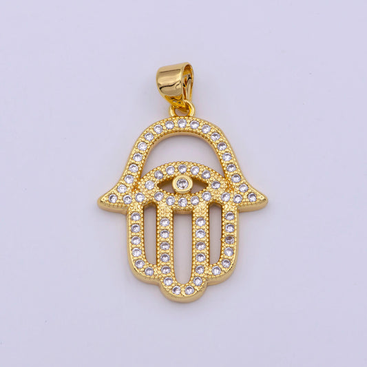 Gold hamsa hand, evil eye, amulet protection religion gift cubic zirconia necklace pendant charm for jewelry making n-1430