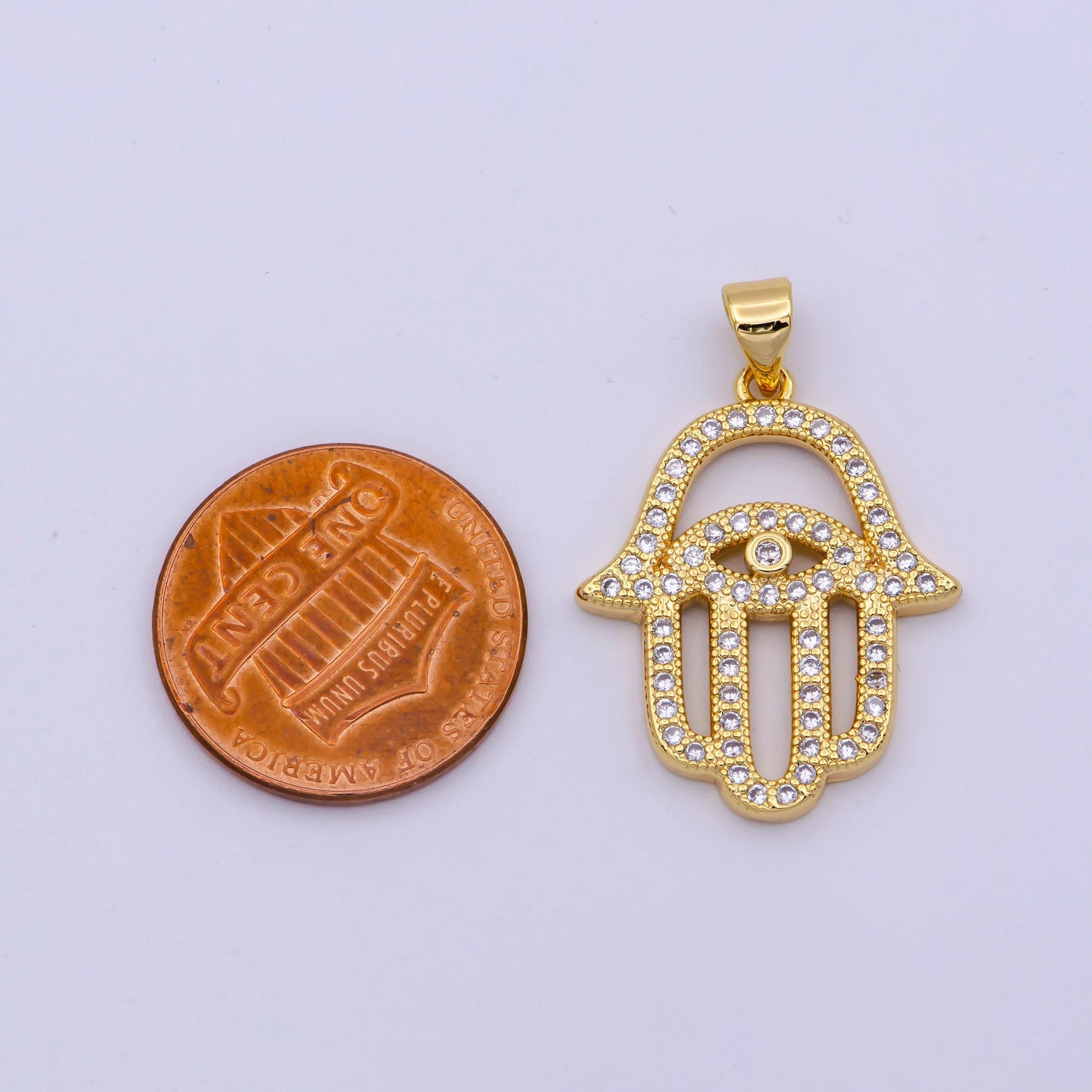Gold hamsa hand, evil eye, amulet protection religion gift cubic zirconia necklace pendant charm for jewelry making n-1430