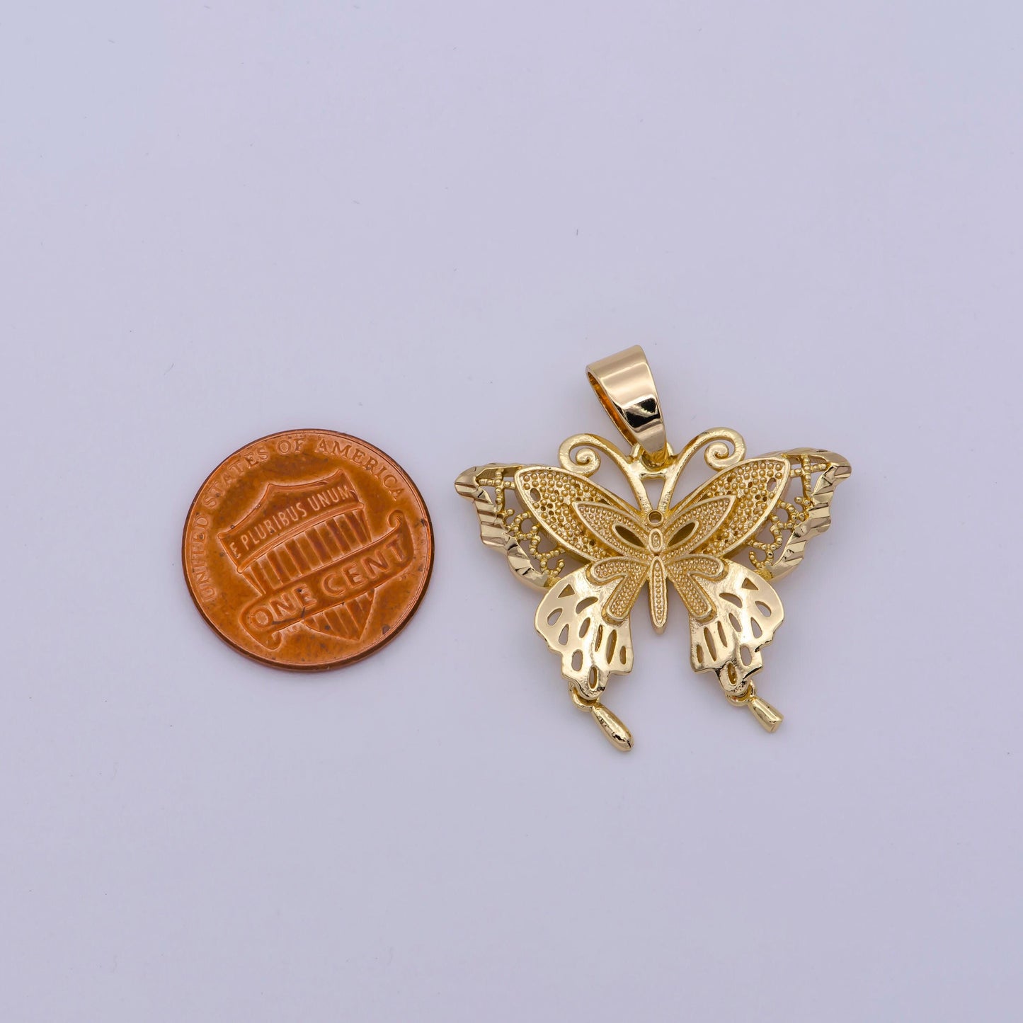 14k gold filled antenna butterfly mask insect animal beaded filigree pendant | n1428