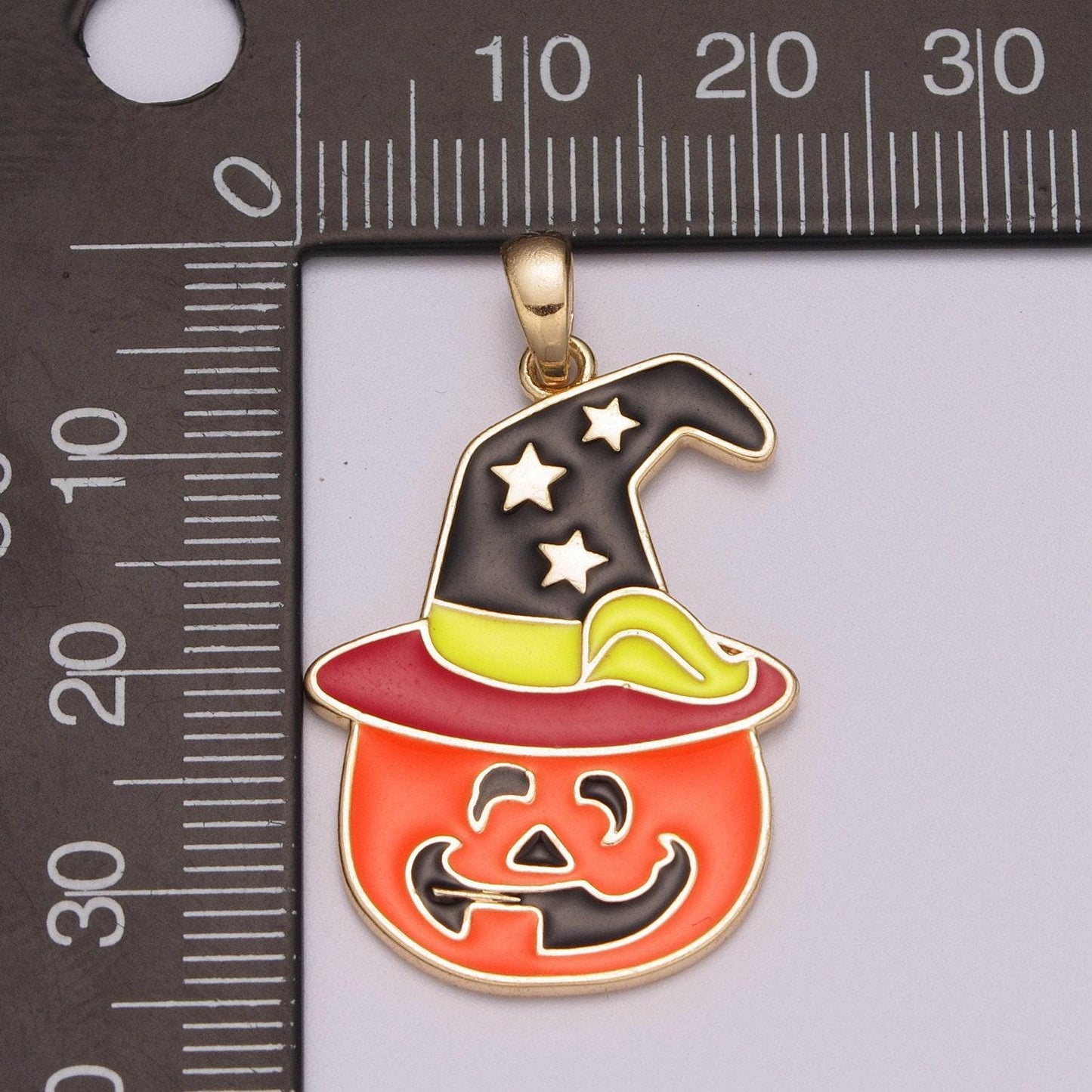 Halloween jack o lantern pumpkin charm, witch hat charms, enamel charm for necklace scary funny halloween inspired