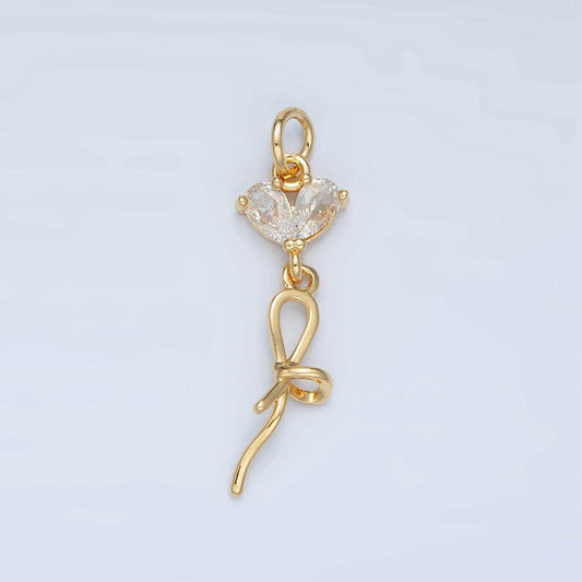 Twisted ribbon bow, clear heart cz gold filled drop charm | n-1416