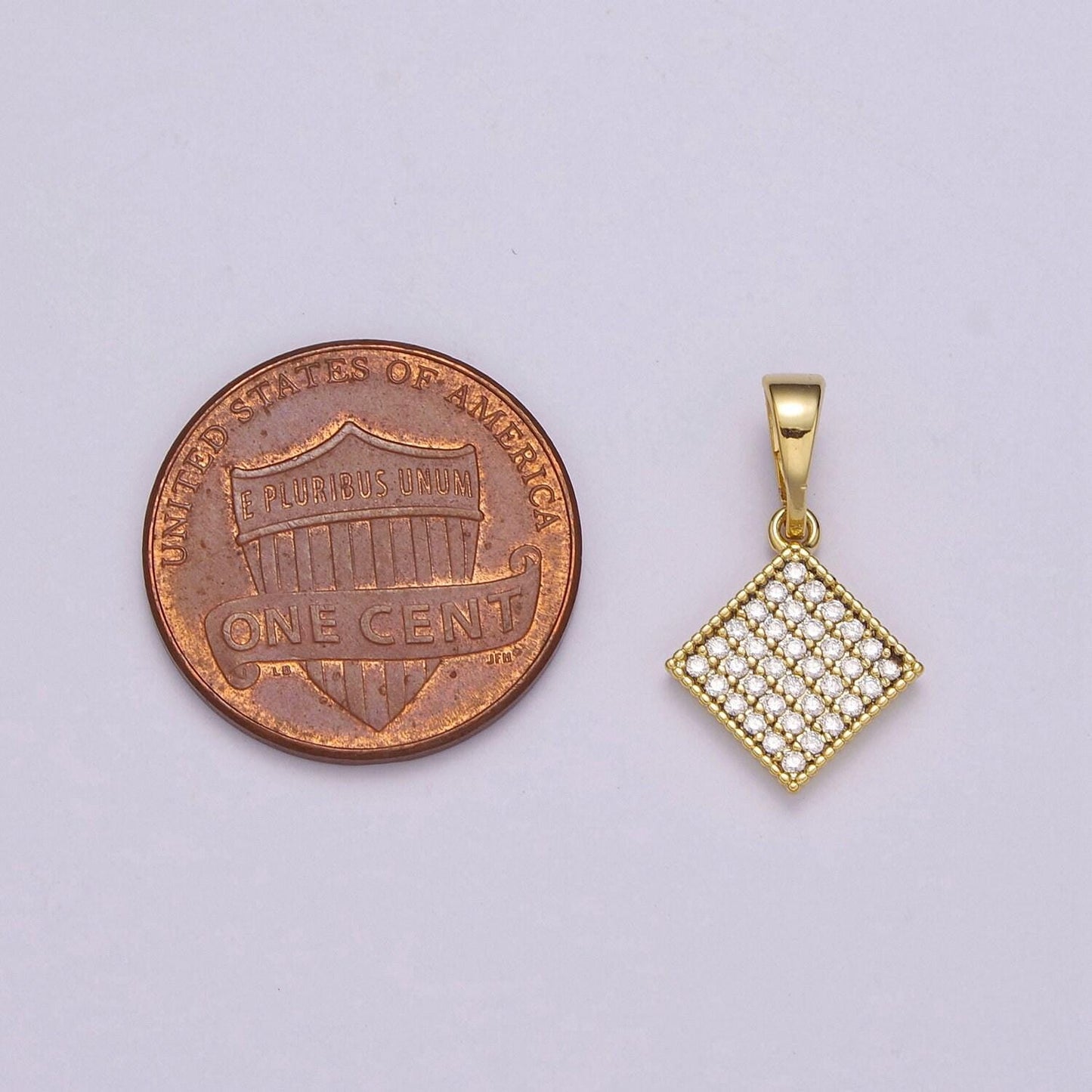 14k gold filled rhombus pendant dainty micro pave diamond charm for necklace bracelet earring, n-1409