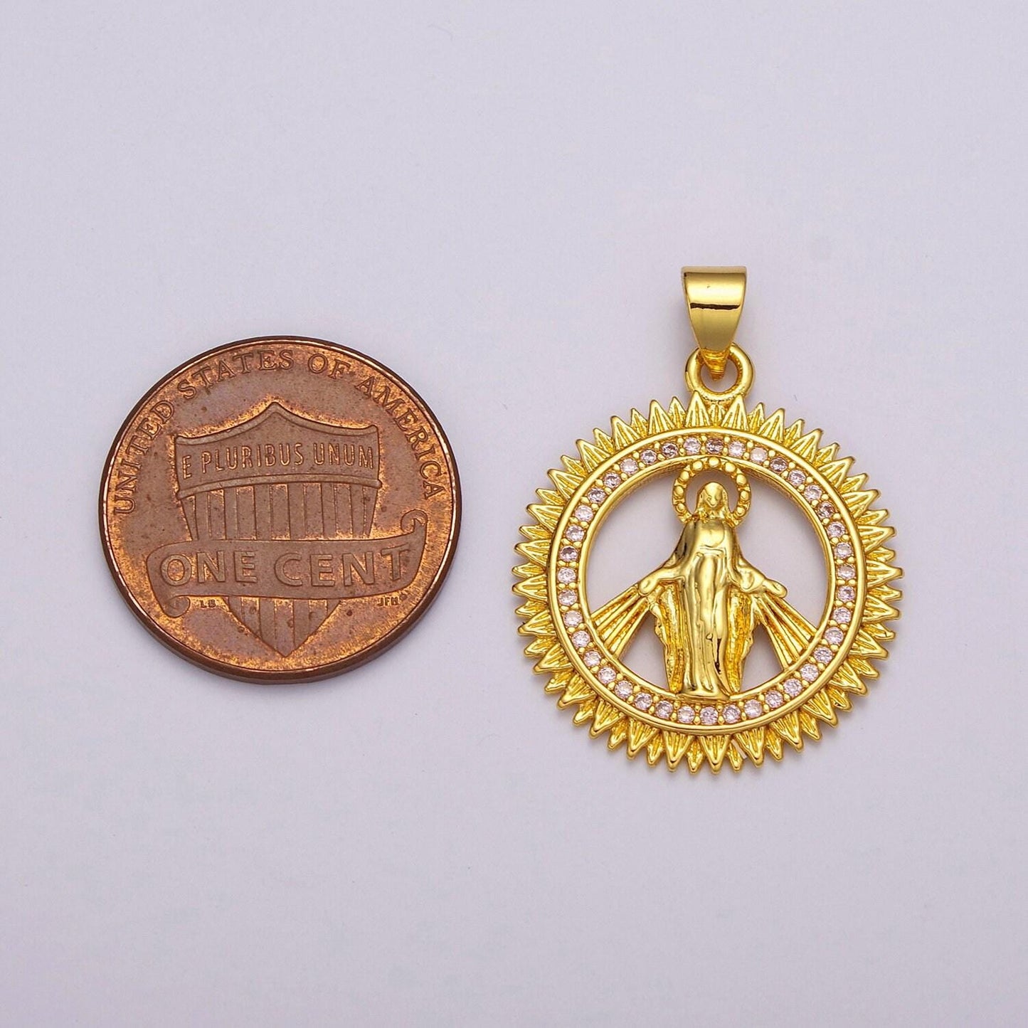 24k gold filled virgin coin mary pendant, gold medallion necklace miraculous lady layering necklace, religious necklace, gift for her