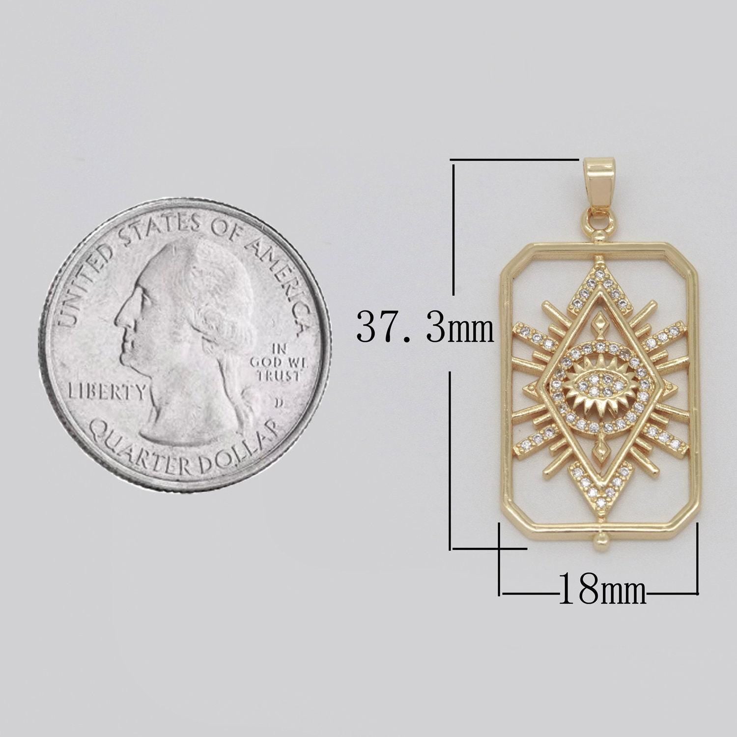 Evil eye charm necklace, sun burst medallion 18k gold filled necklace pendant micro pave eye charm for jewelry supply