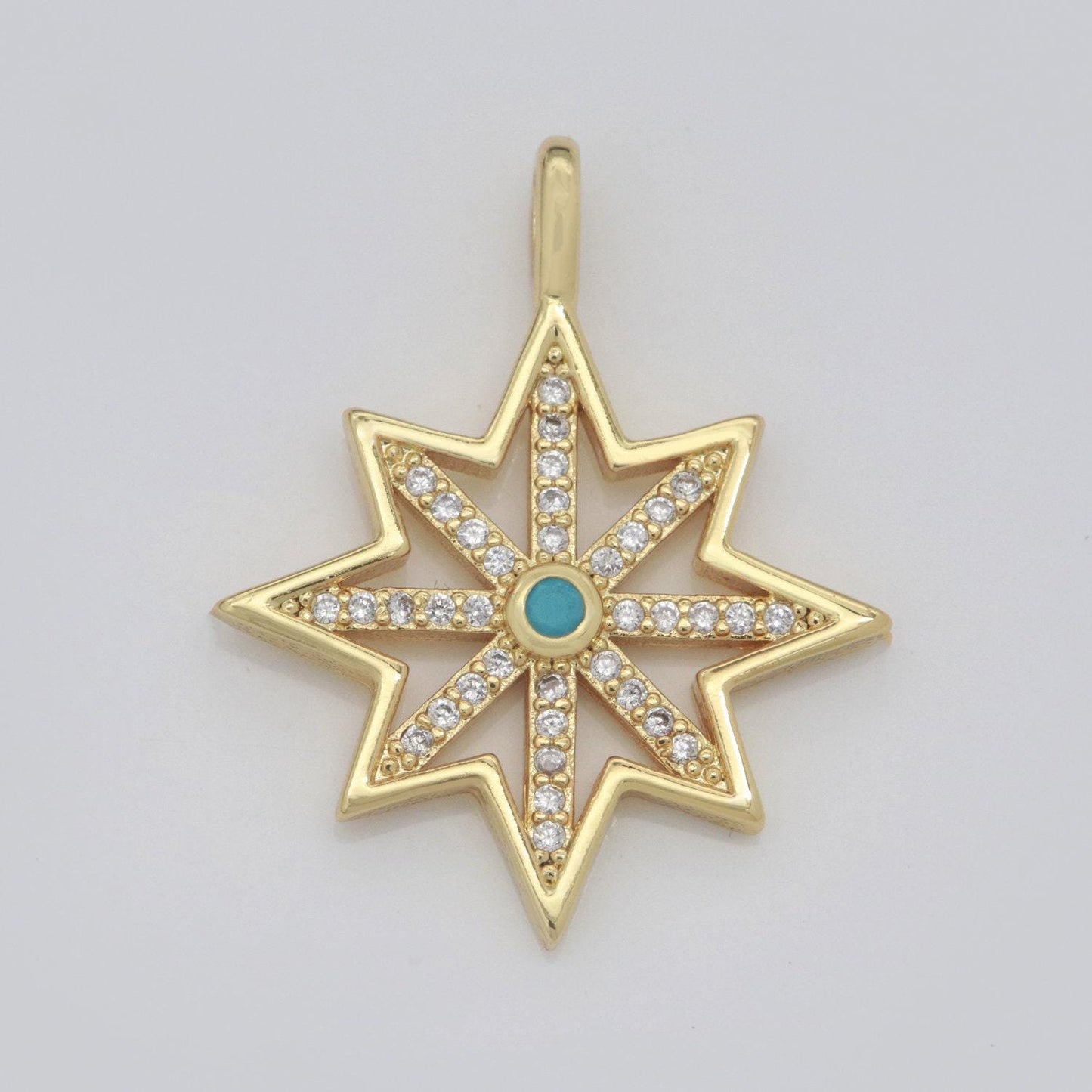 14k gold fill micro pave star charm, turquoise north star celestial pendant charm for diy necklace bracelet earring