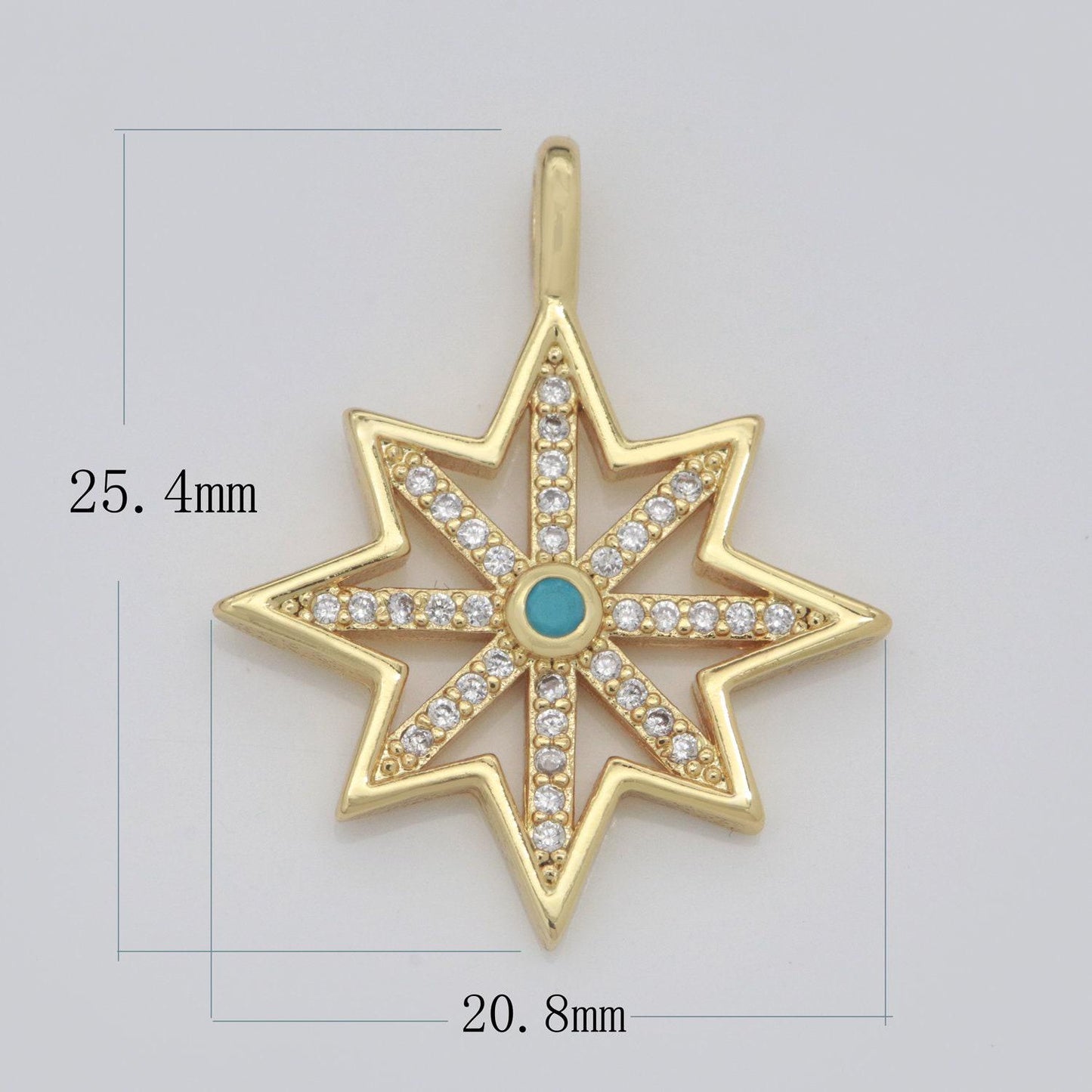 14k gold fill micro pave star charm, turquoise north star celestial pendant charm for diy necklace bracelet earring