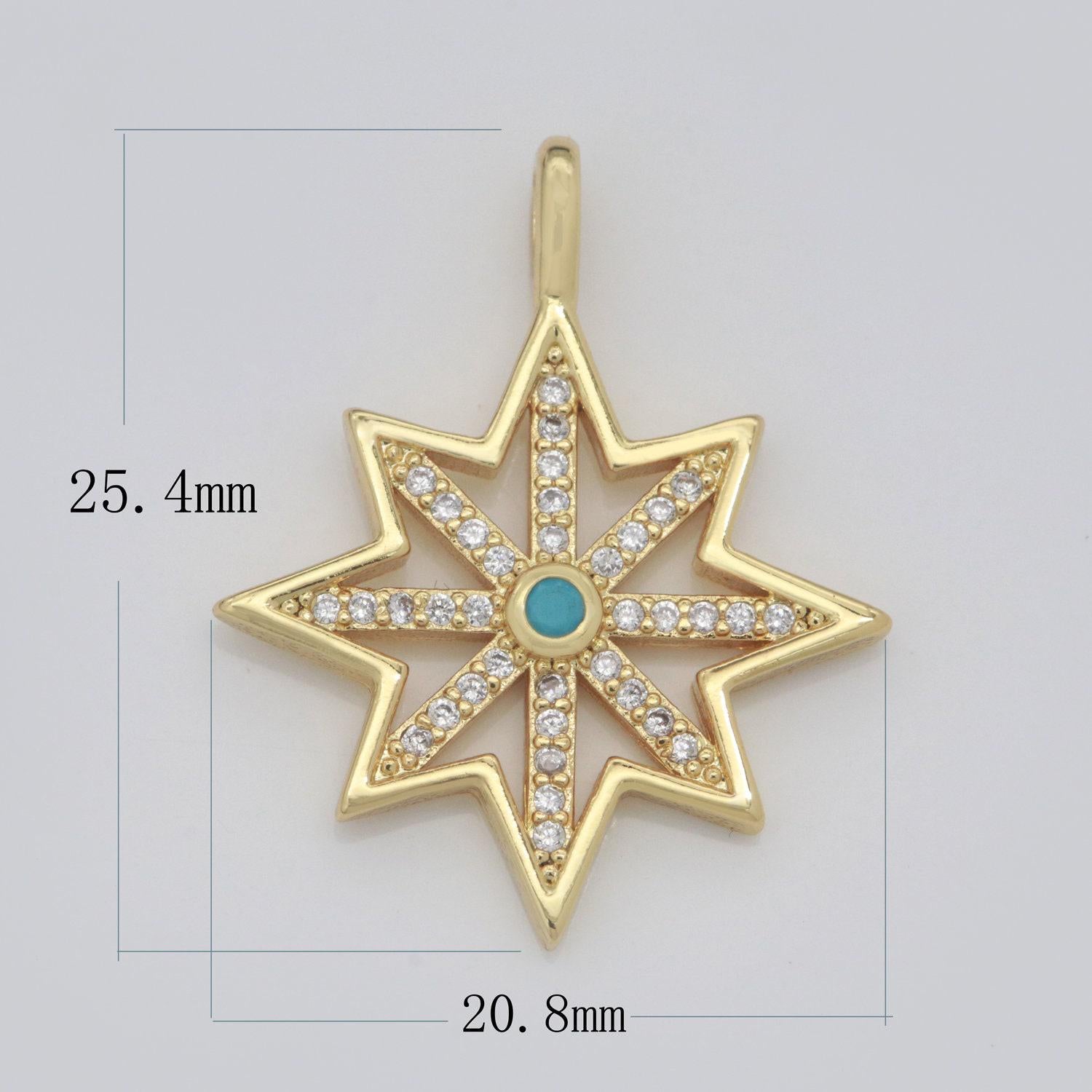 14k gold fill micro pave star charm, turquoise north star celestial pendant charm for diy necklace bracelet earring