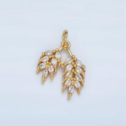 Mini marquise cz gold filled olive branch leaf charm, earring supplies, necklace, bracelet, jewelry pendant charms n1371