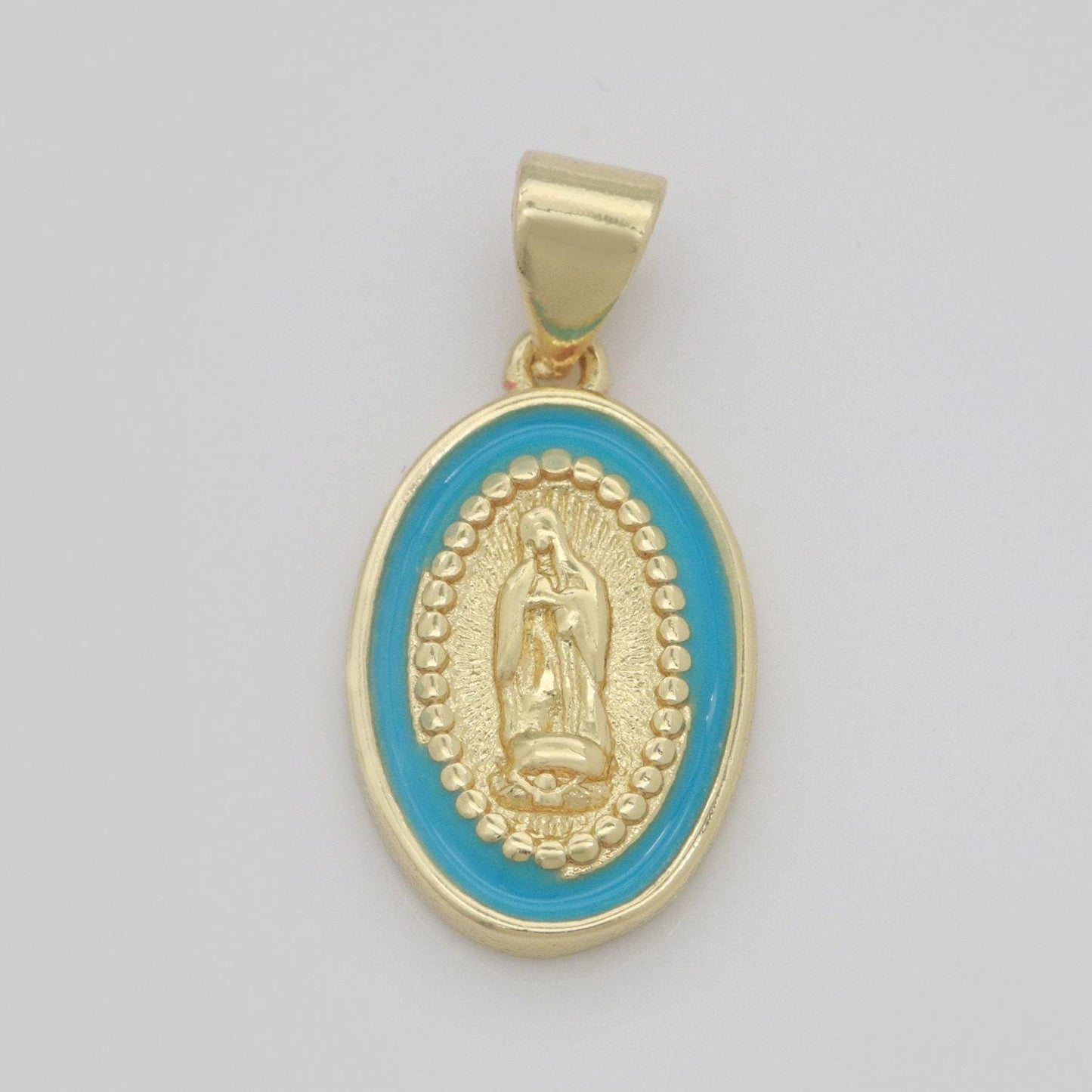 Virgin of guadalupe charm gold medallion charm, gold filled virgin mary religious medal pendant religious coin catholic enamel jewelry