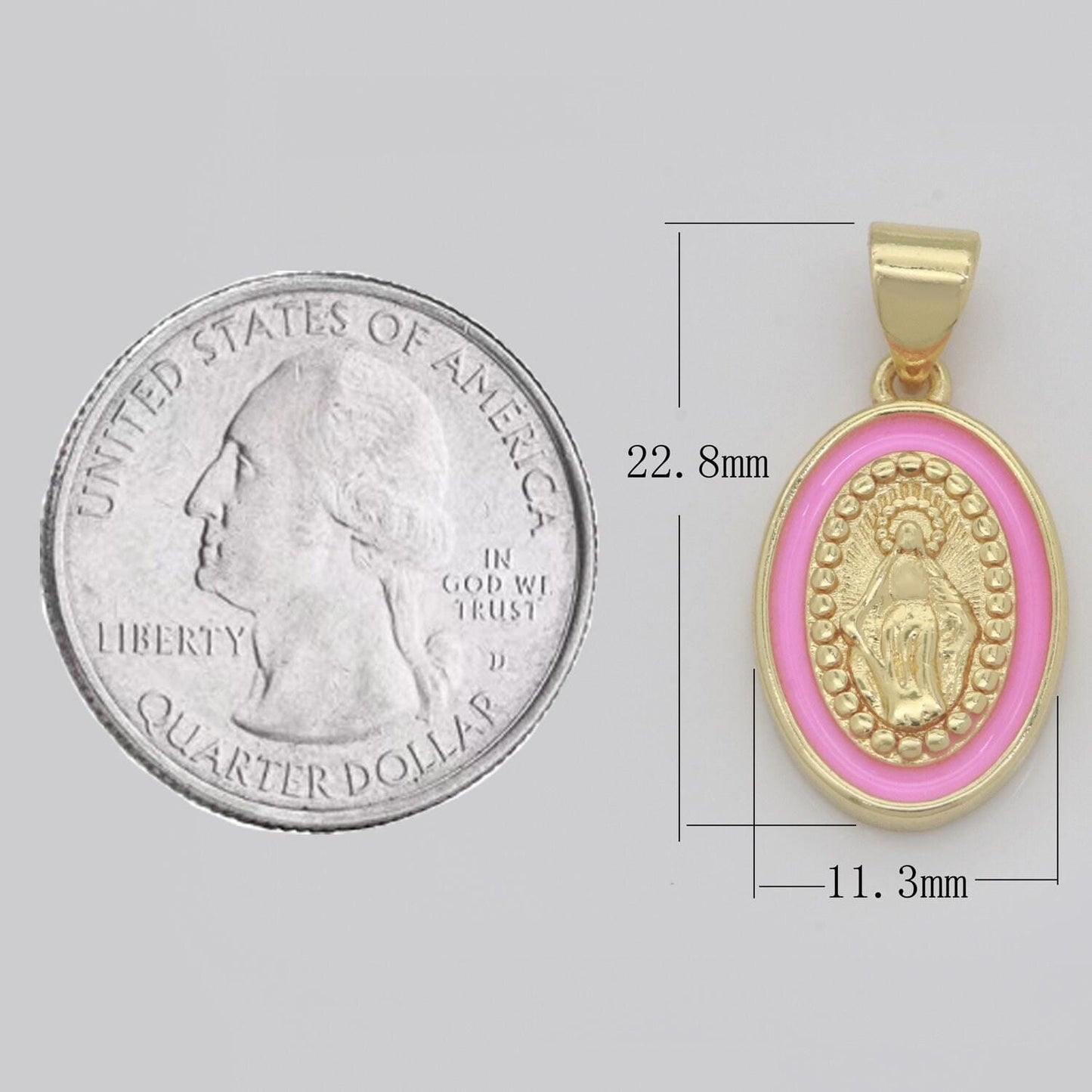 Miraculous lady charm gold medallion charm, gold filled virgin mary religious medal pendant religious coin catholic enamel jewelry