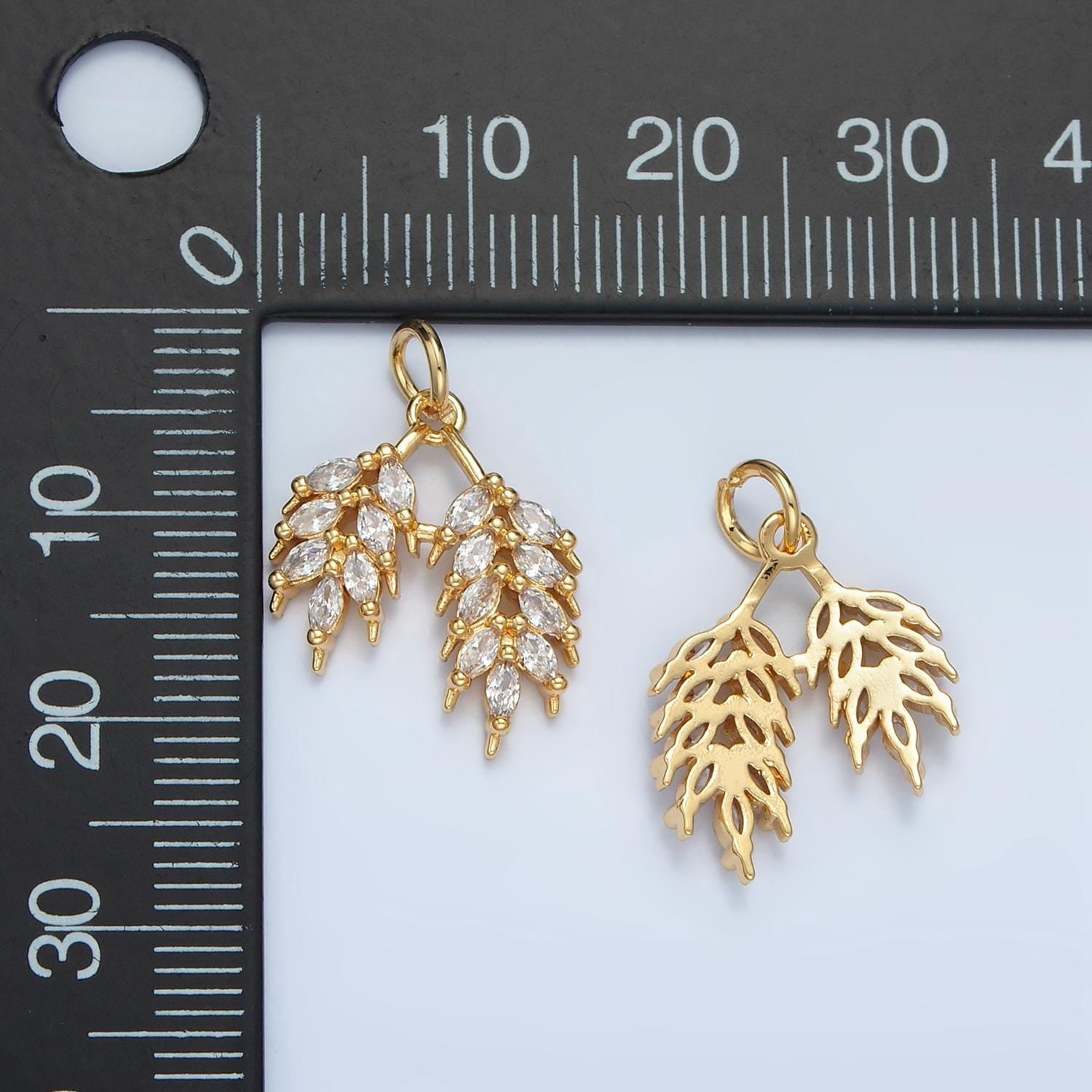 Mini marquise cz gold filled olive branch leaf charm, earring supplies, necklace, bracelet, jewelry pendant charms n1371