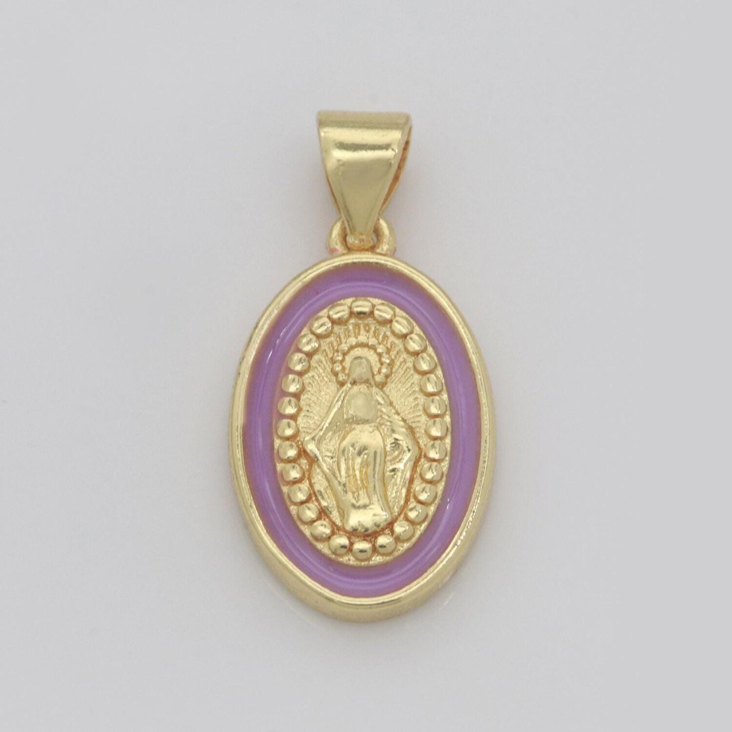 Miraculous lady charm gold medallion charm, gold filled virgin mary religious medal pendant religious coin catholic enamel jewelry