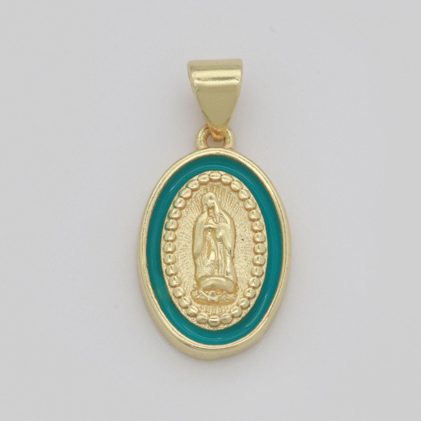 Virgin of guadalupe charm gold medallion charm, gold filled virgin mary religious medal pendant religious coin catholic enamel jewelry