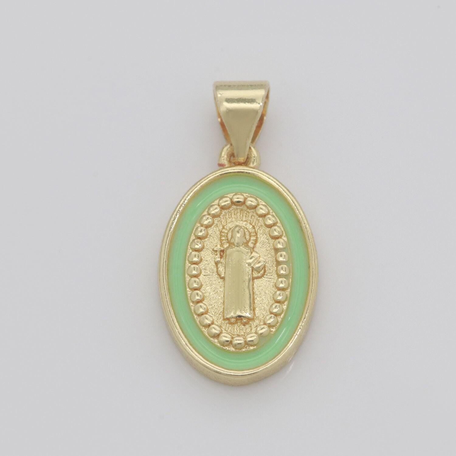 Saint jude charm gold medallion charm, gold filled st jude religious medal patron saint pendant religious coin catholic enamel jewelry