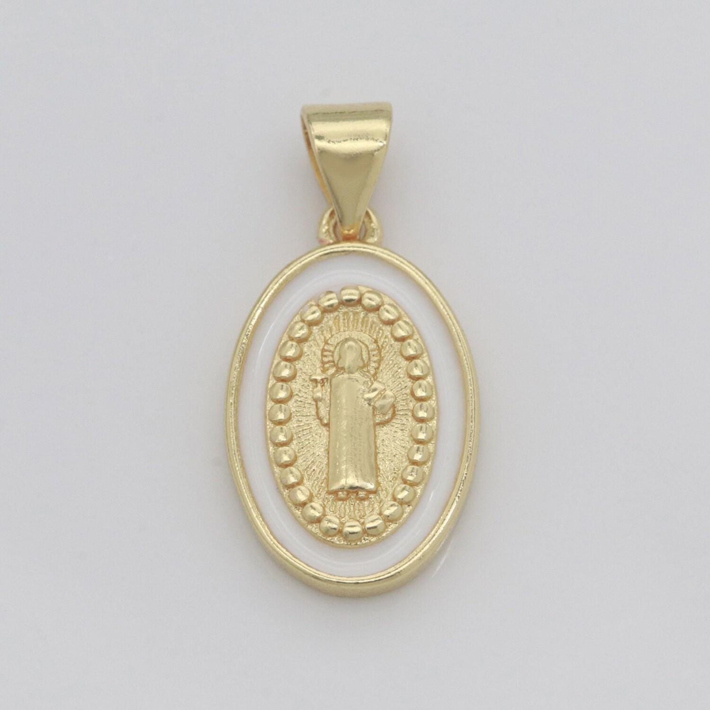 Saint jude charm gold medallion charm, gold filled st jude religious medal patron saint pendant religious coin catholic enamel jewelry