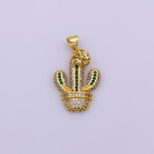 Dainty green cactus charm sucullentspendant gold filled charm for teen jewelry micro pave charm necklace earring bracelet charm supply