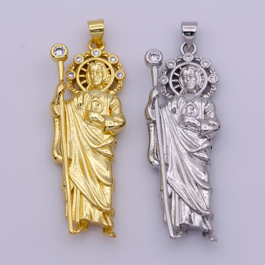 Gold filled saint jude charm necklace, silver st jude pendant, religious jewelry protection for necklace rosary component supply, b-808