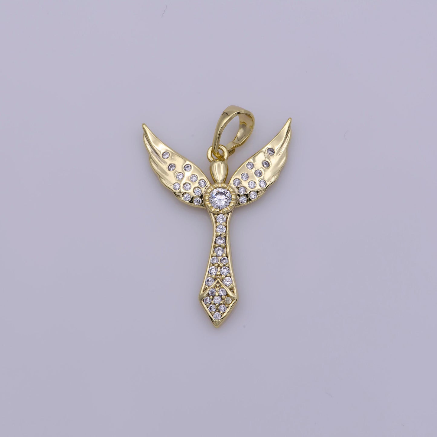Dainty angel wing charm 14k gold filled cross pendant