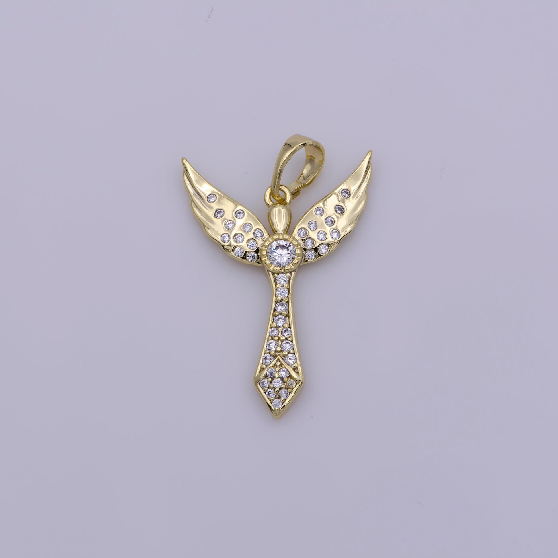 Dainty angel wing charm 14k gold filled cross pendant