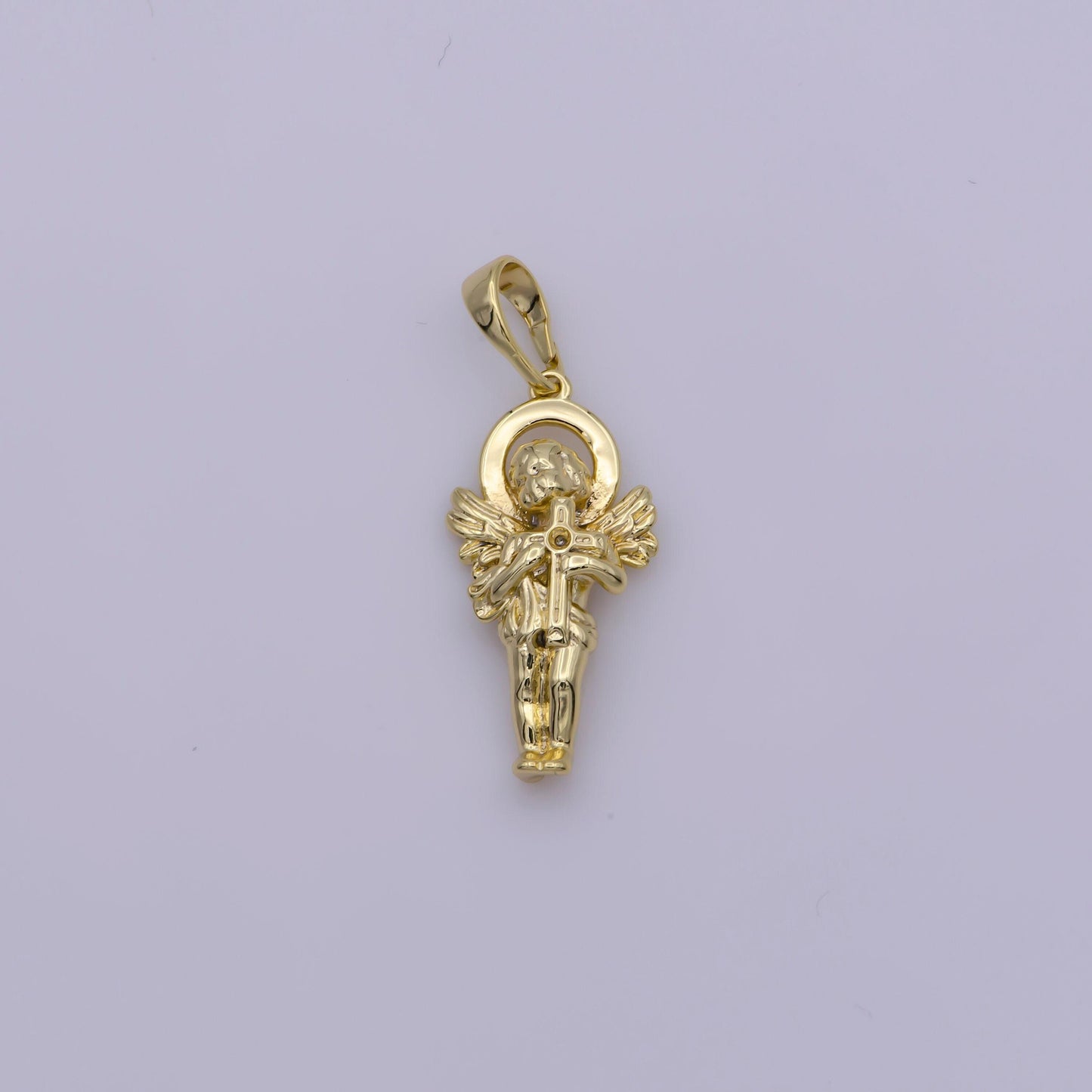 14k gold filled little angel holding a cross pendants • cherub angel amulet charm for christmas holiday season gift jewelry