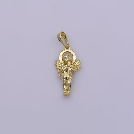 14k gold filled little angel holding a cross pendants • cherub angel amulet charm for christmas holiday season gift jewelry