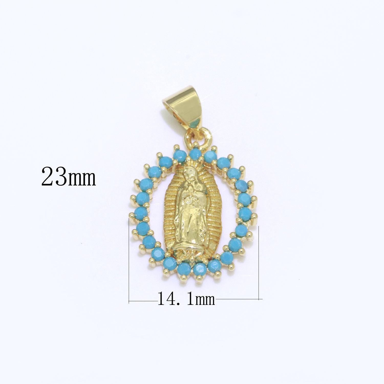 14k gold filled virgin mary medallion charm 23x14mm - religious catholic pendant saint miraculous lady guadalupe charm for necklace bracelet