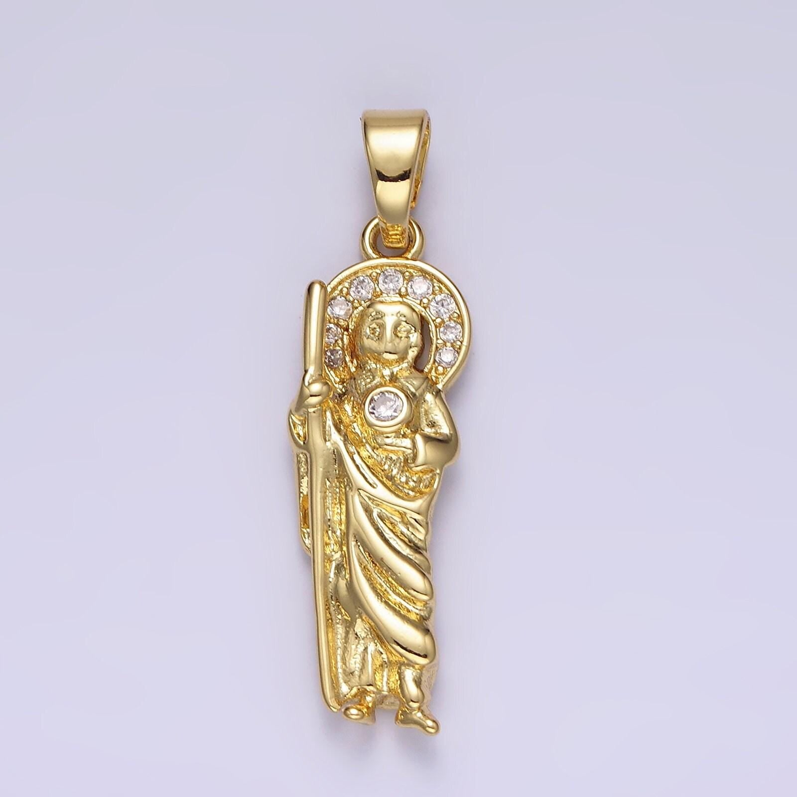 14k gold filled 36mm saint jude religious clear micro paved cz pendant | n1312