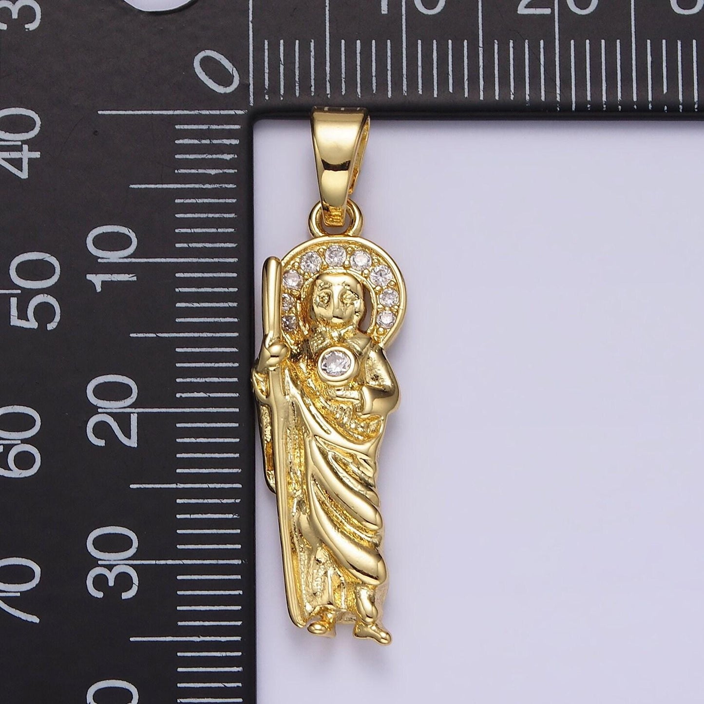 14k gold filled 36mm saint jude religious clear micro paved cz pendant | n1312