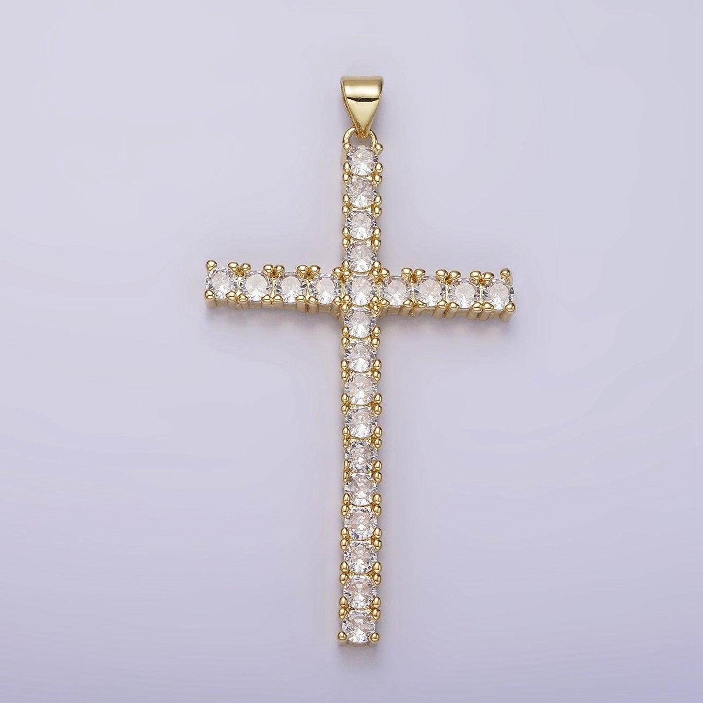 14k gold filled 54mm clear micro paved cz lined long latin cross religious pendant | n1303