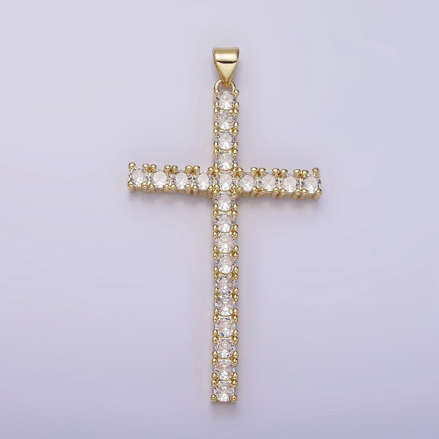 14k gold filled 54mm clear micro paved cz lined long latin cross religious pendant | n1303