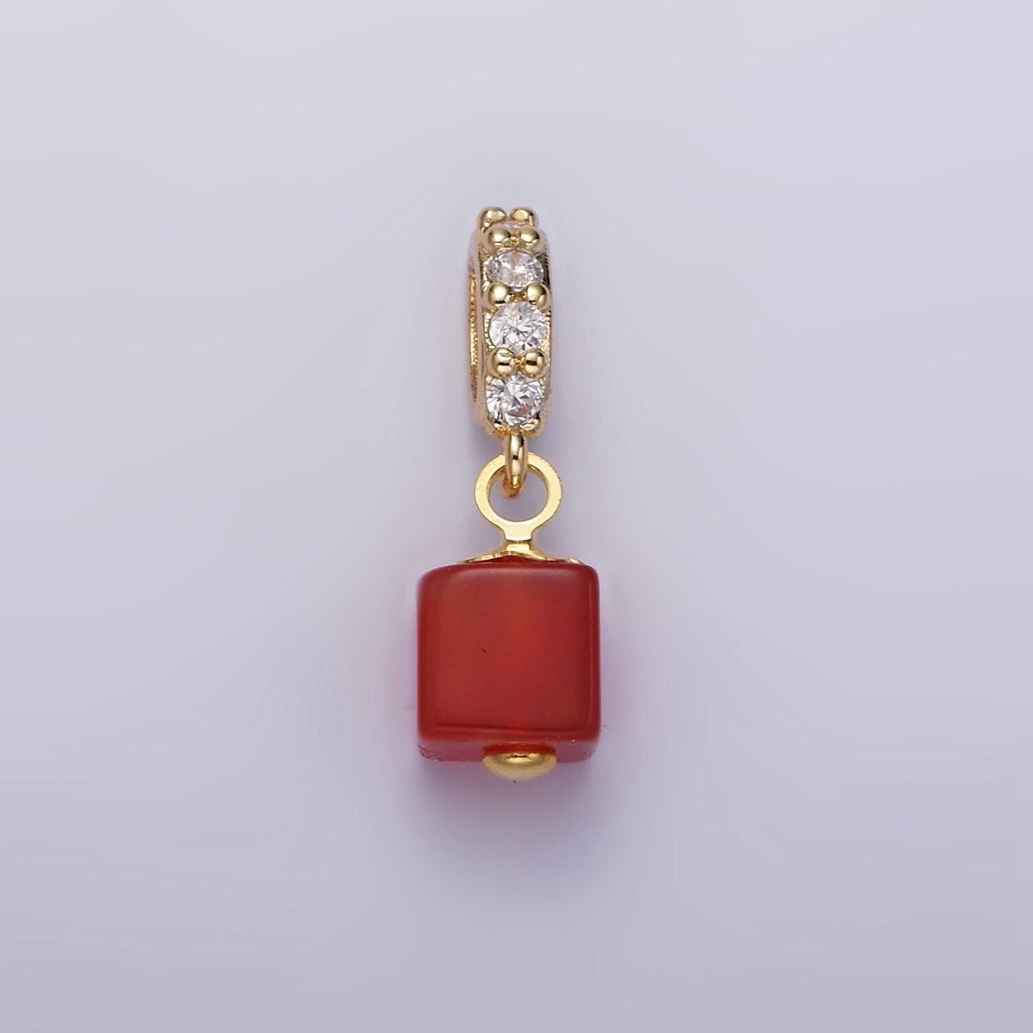 14k gold filled red carnelian, black onyx cube clear micro paved cz bail pendant | n1296 n1297