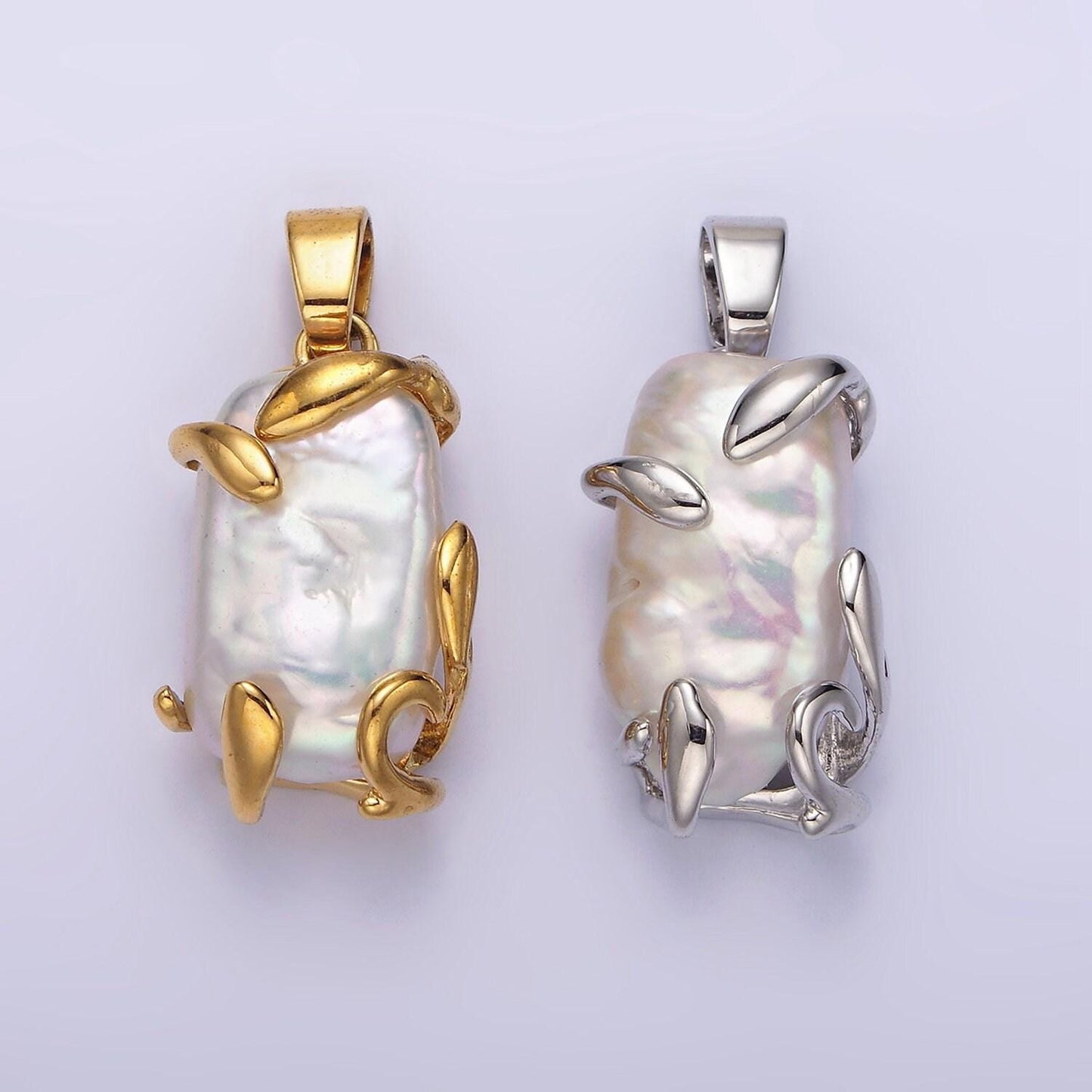 24k gold filled white baroque freshwater pearl molten drip pendant in gold & silver | n1292 n1293