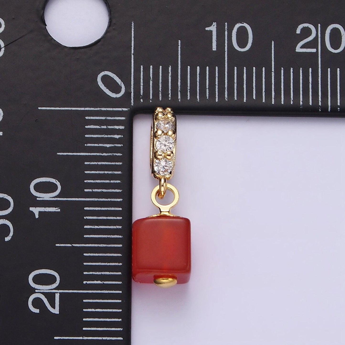 14k gold filled red carnelian, black onyx cube clear micro paved cz bail pendant | n1296 n1297