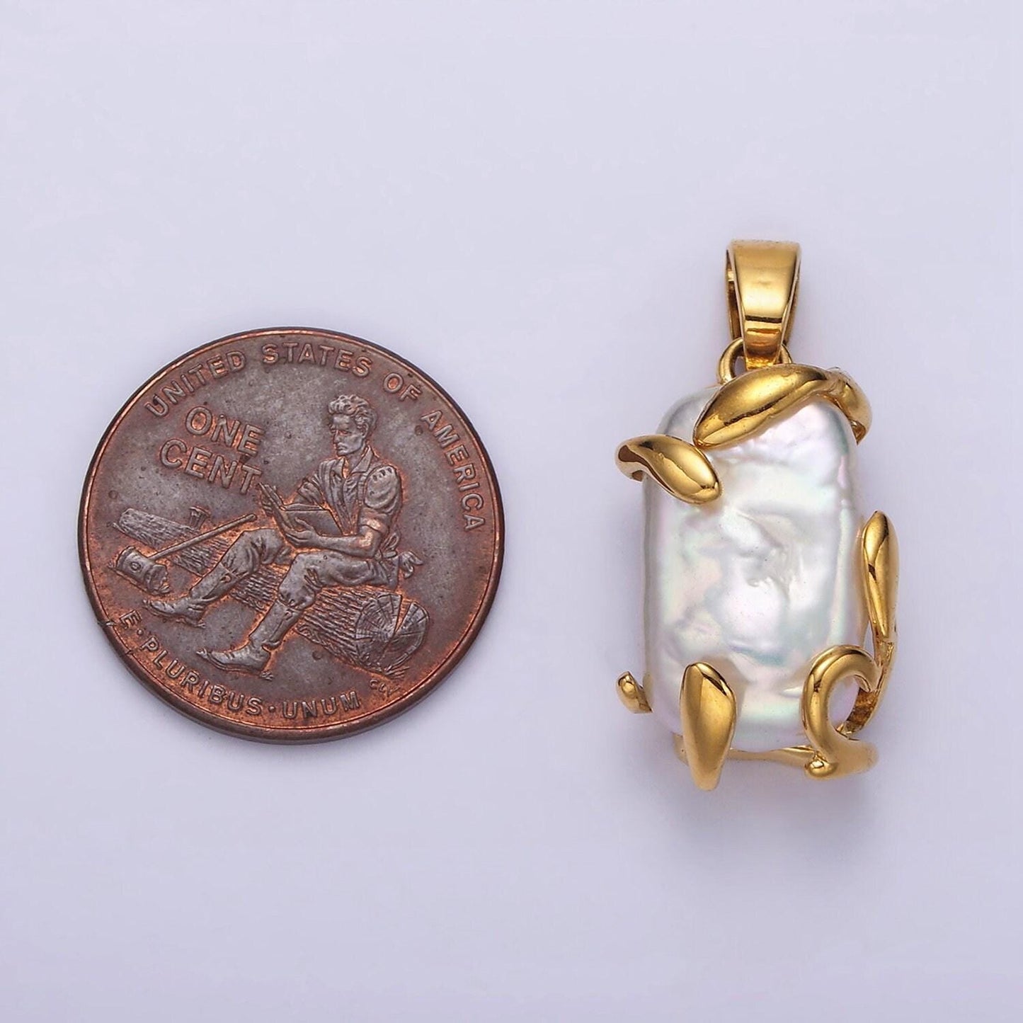 24k gold filled white baroque freshwater pearl molten drip pendant in gold & silver | n1292 n1293